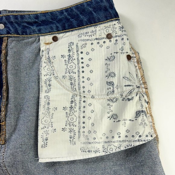 We The Free People Womens Mini Jean Skirt Blue Pockets Fringe Fly Denim 27 New - Picture 7 of 12